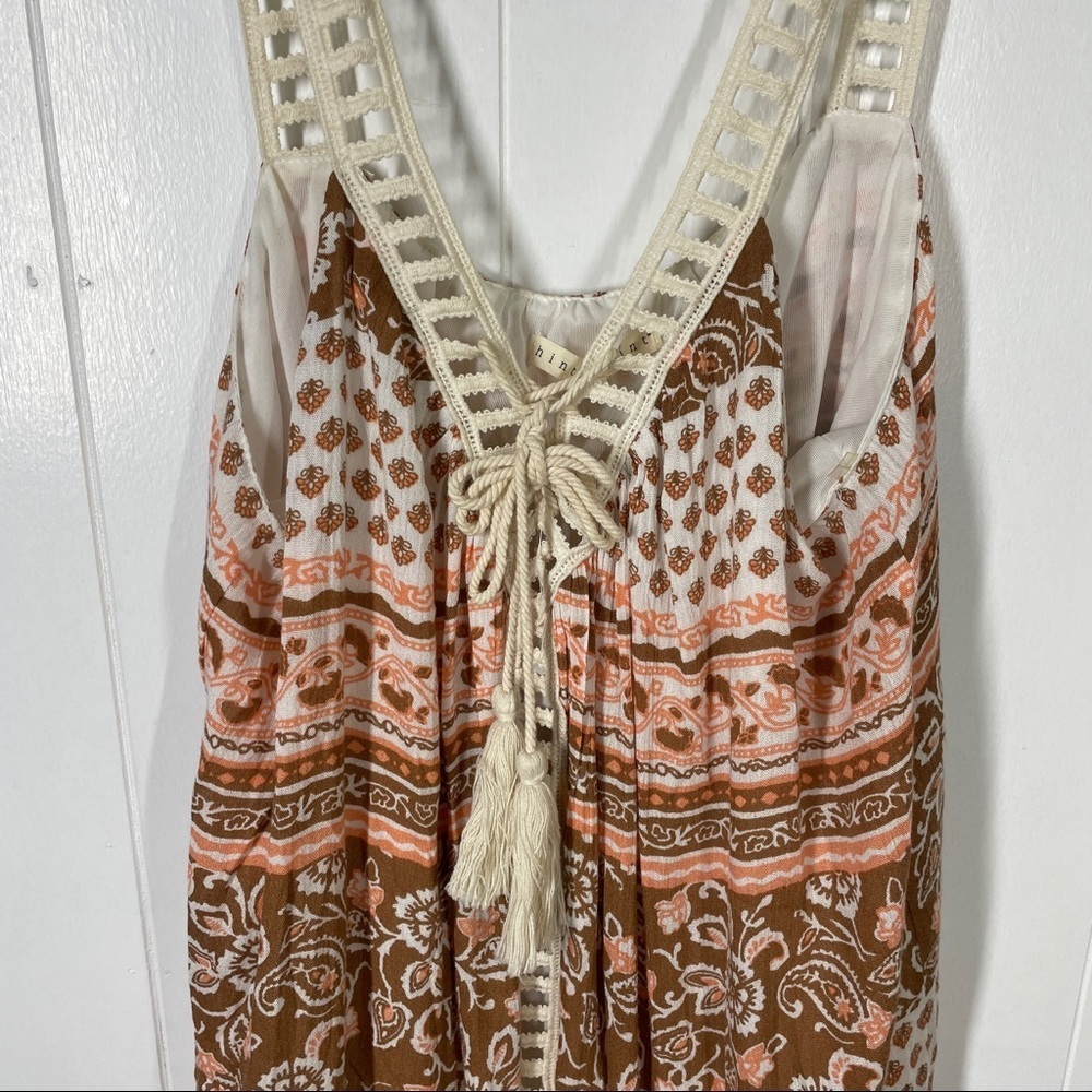 Hint of Mint Boho Brown and Cream Sleeveless Crochet Festival Midi Dress Medium - Picture 3 of 7
